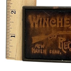 Winchester Belt Buckle Vintage Brass Tone Western 3×2 Rifle Logo USA