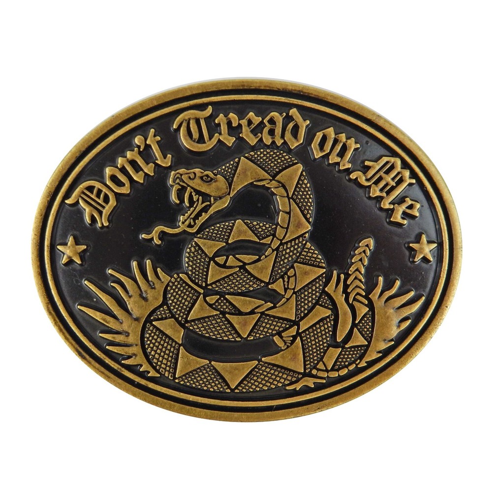 Don&rsquo;t Tread On Me Gadsden Flag Snake Belt Buckle Antique Bronze Black Enamel