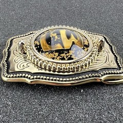Vintage Monogram LW Fancy Gold Flake Western Cowboy Belt Buckle – Made in USA