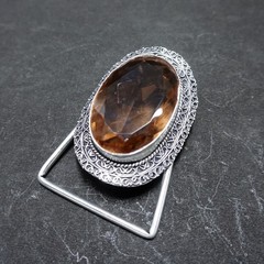 Vintage Western Belt Buckle Smoky Quartz Stone Silver Tone Cowboy Men Accessory