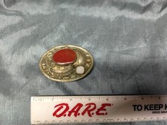 Vintage Southwest Western Navajo style Belt Buckle Metal with coral stone insert