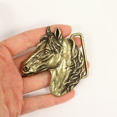 Vintage Horse Head Belt Buckle Antique Brass – Western Style for Equestrian