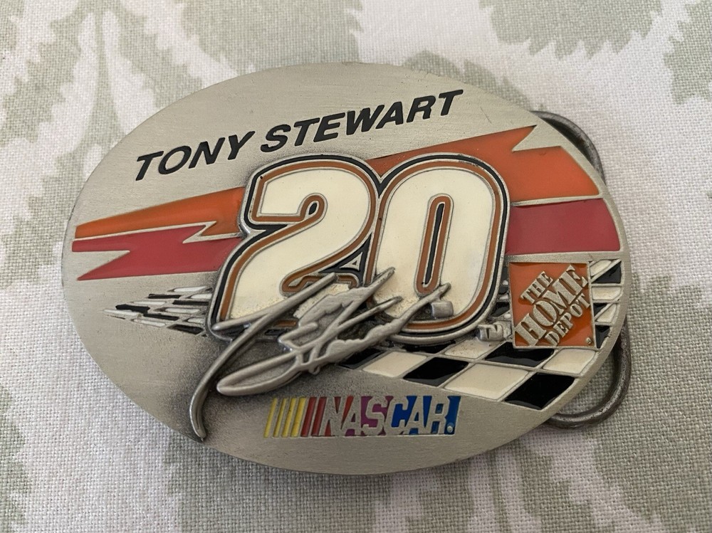 Tony Stewart NASCAR Belt Buckle Pewter Limited Edition Racing 2000 Silver Orange