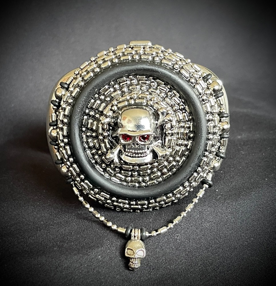 “ Skull Reliquary Halo” Buckle Gothic Beaded Chain 3” x 3” OOAK Darren McNeese