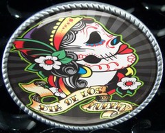 Punk Sugar Skull Girl Mexican Tattoo Handmade Artisan Belt Buckle