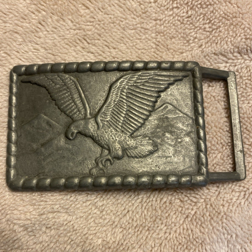 Men&rsquo;s Silver Tone pewter Western Belt Buckle Rectangle Eagle