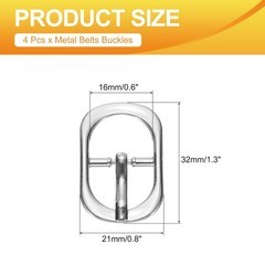 4 Pcs 0.6 Inch Single Prong Buckle Oval Center Bar Buckle, Silver Tone