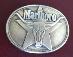 Marlboro Belt Buckle Mens Vintage 1987 Solid Brass TEXAS Longhorn 5 point Star