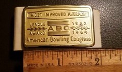 Vintage ABC Bowling League Award most improved 63&rsquo;/64&prime; Gold Color Belt Buckle