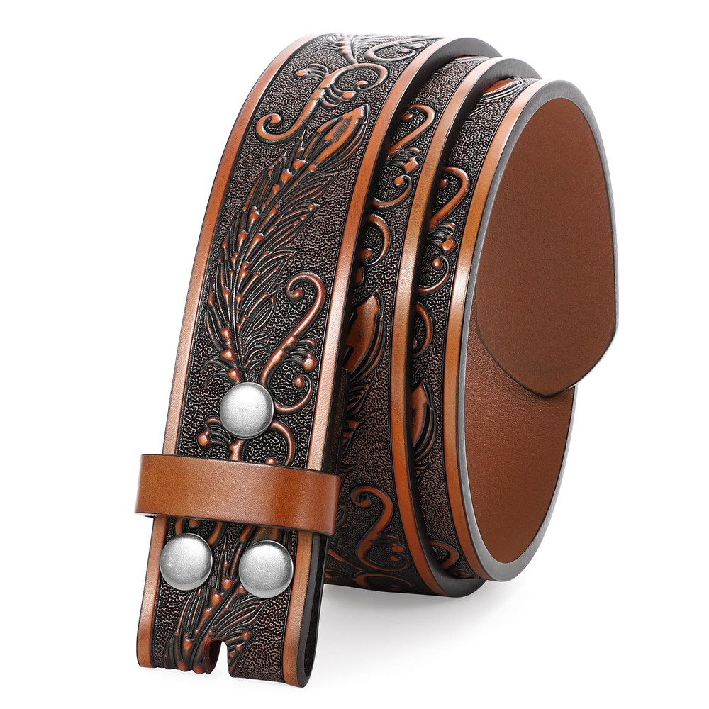 JASGOOD Western Leather Belt Strap for Fits waist size 31&Prime;-35&Prime;, C-dark Brown