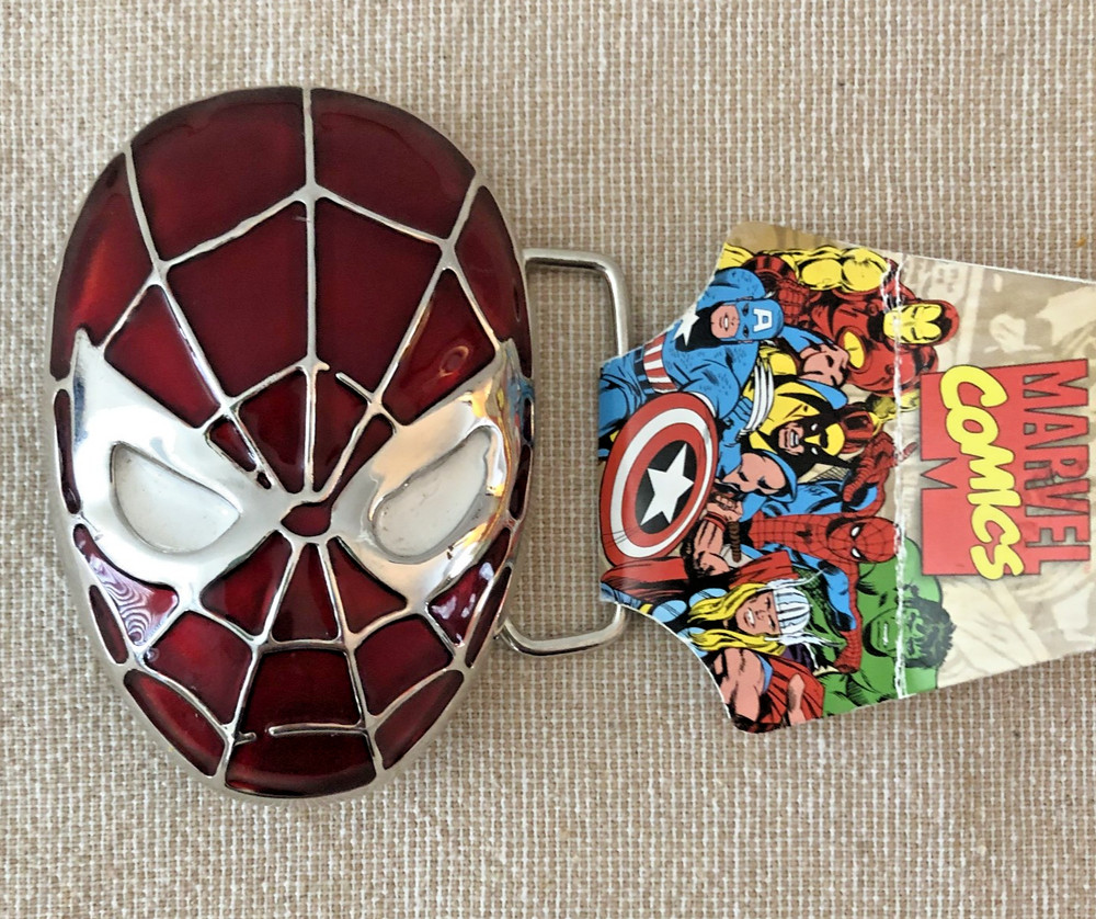 Marvel Comics Spider-Man Mask Metal Belt Buckle Vintage 1990s
