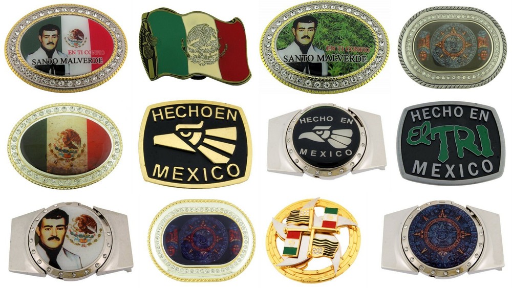 12 Pcs Mexican Azteca Calander Hecho Mexico Malverde Belt Buckles Lighters Metal