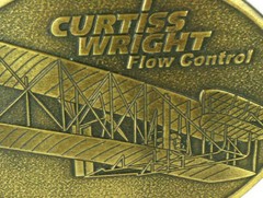 Curtiss Wright Flow Systems Bronze Airplane Belt Buckle Industrial Advertising