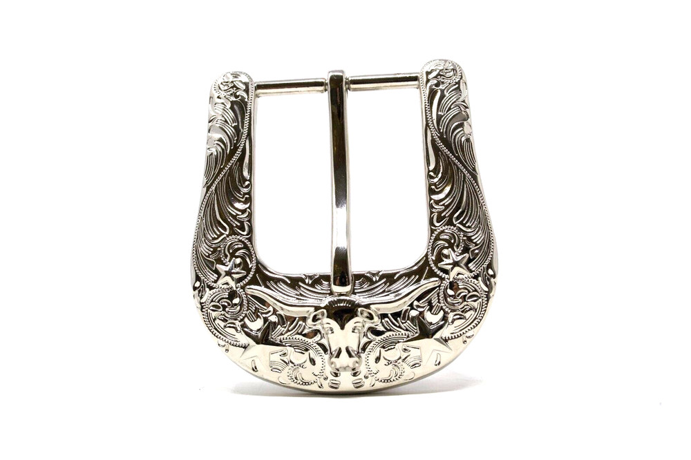 Silver Longhorn Head Belt Buckle,( 1.5 ») Removable Western Buckle For Men Women