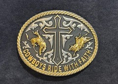 Cowboys Ride With Faith Belt Buckle Multi Tone Cross