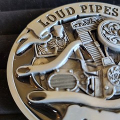 Loud Pipes Save Lives Belt Buckle Metal & Black Enamel Biker Motorcycle Engine
