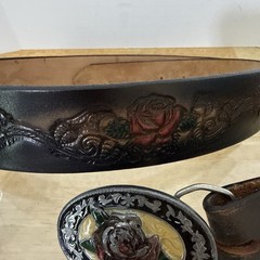 Vintage Siskiyou 1985 Pewter Belt Buckle Red Rose Enamel C-4000 Size M/L