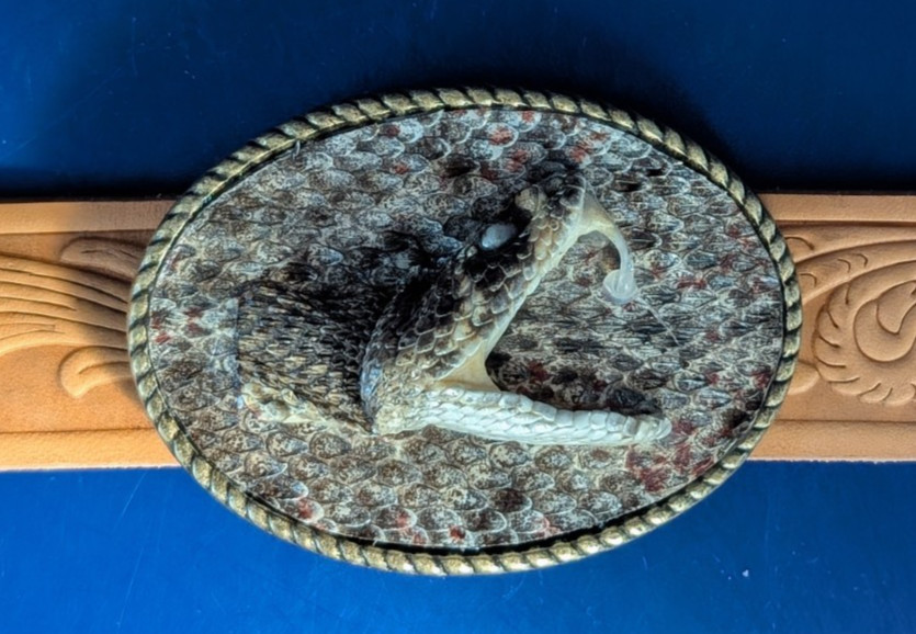Genuine Rattlesnake Skin Oval Belt Buckle wit Head made in USA #B366
