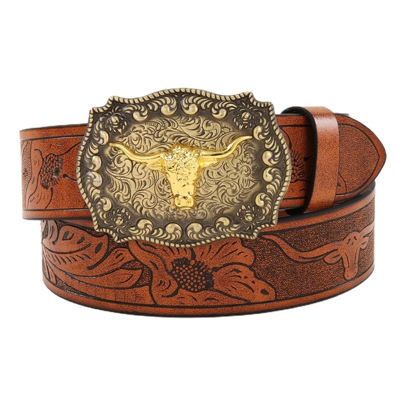 Longhorn Bull Belt Buckle Belt Vintage Western Belt Cowboy Belts For Men Western