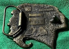 Limited Edition Vintage Indian Head Belt Buckle Brass and Enamel Fill – USA