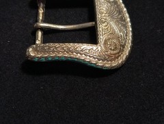 Vintage Western Style Belt Buckle Silver Tone Engraved Scroll Design