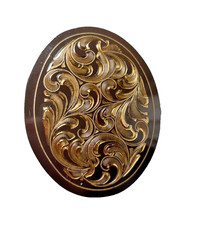 Western Belt Buckle 4.25 x 3.25 in Handcrafted Oval Engraved Brown Gold 2.25