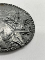 Vintage ADM Zee Series Cowboy Longhorn Steer Metal Belt Buckle USA