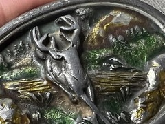 VTG Belt Buckle Bergamot 1983 Deer Buck Hunting Forest Enamel Colors Has Wear