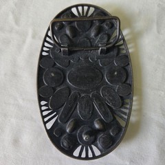 Vintage Boho Enamel Mosaic Oval Belt Buckle Bronze Tone Filigree Western