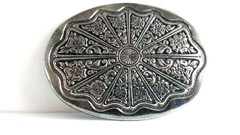 Floral Filigree Belt Buckle – Antique Nickle – 2001 American Legends USA