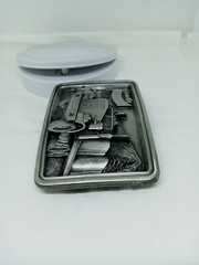 Vtg. Uniq Bendix Metal Embossed belt buckle Shaped Tractor-Trailer Truck.USA
