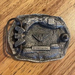C&J 1996 BELT BUCKLE Train Engine #203 Indian Warrior Headdress, #1691