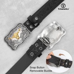 TRIWORKS Western Buckle Belts for Men, Mens Cowboy Fit Size 34&Prime;-37&Prime;, A-black
