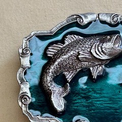 Fish Belt Buckle Green Enamel Metal Largemouth Bass and Lure 2007