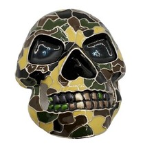 Grim Reaper Skull Belt Buckle Silver Tone Metal Camouflage Enamel 4 inch
