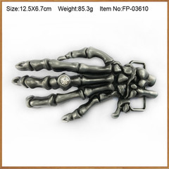 Skeleton Hand Belt Buckle with Crystal Ring Gothic Punk Biker Metal Buckle