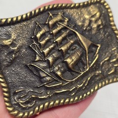 Vintage 70s Solid Brass Sailing Ship Clipper Belt Buckle Boho Western Cosplay