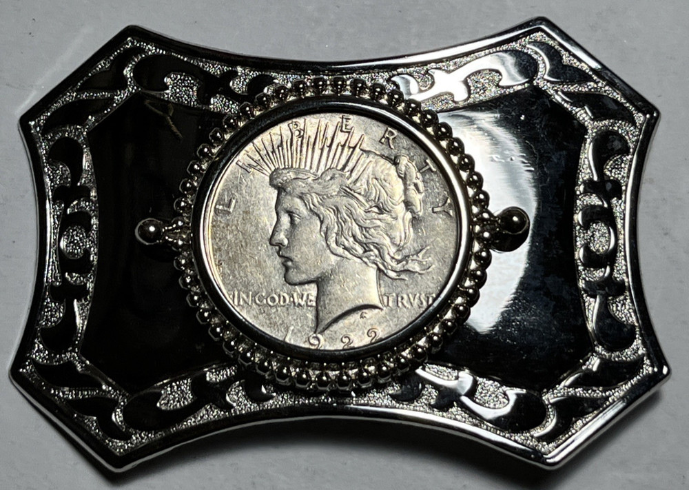 1922 vintage PEACE silver dollar WESTERN belt buckle COIN american RODEO cowboy