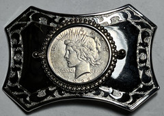1922 vintage PEACE silver dollar WESTERN belt buckle COIN american RODEO cowboy