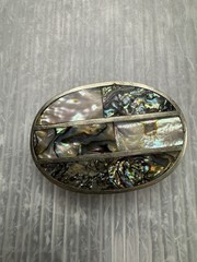 vintage Mexican Nickel Plated Bronze w/ Abalone Inlays 1” BELT BUCKLE