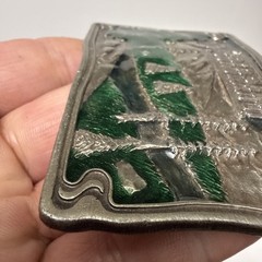 VTG 1976  » COLORADO  » BERGAMOT Brass Works Enamel DIX Leather BELT BUCKLE – NICE