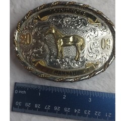Montana Silversmiths Horse Belt Buckle Roughriders 2009 Hannah Silver Gold Tone