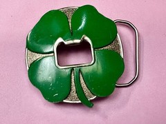 Kalan Brand Lucky Four Leaf Clover Belt Buckle and Bottle Opener Green Silver