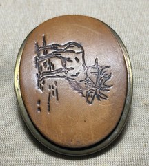 Vintage Elk Leather Belt Buckle Western Wildlife Oval Brown Brass USA