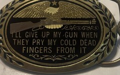 Vintage Aminco 1980 Solid Brass “I’ll Give Up My Gun…” Belt Buckle