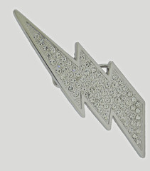 Mens Womens Flash Belt Buckle Rhinestone Silver Metal Fashion New Lightning Bolt