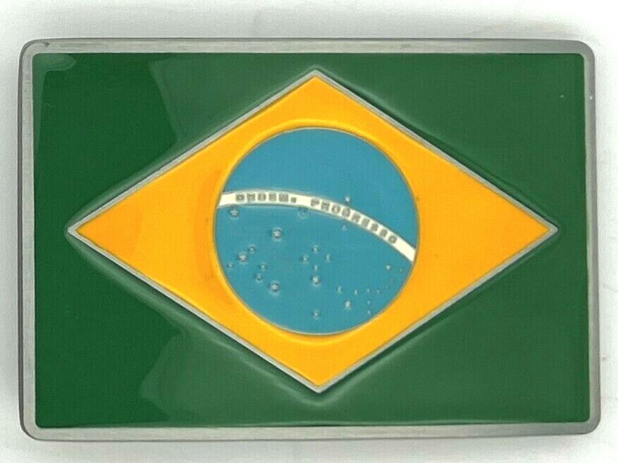 Brazil Flag Enameled Belt Buckle New