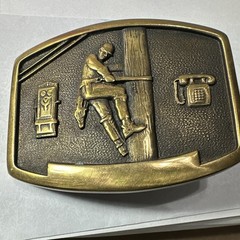 Solid Brass Mens Western Belt Buckle Lineman Telephone Utility Figural 1.5in