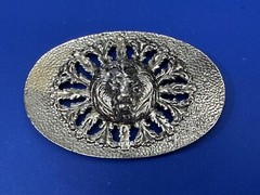 Lions Head Bust Raised Silver Tone See Through Vintage Oval Belt Buckle