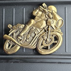 Men&rsquo;s Gold Tone Dog Motorcycle Rider Metal Belt Buckle Antique Finish 1.5in